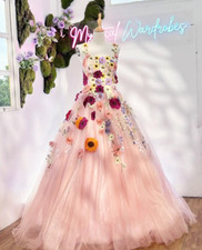 Elegant Pink Wedding Dresses with Florals Straps A Line Tulle Bridal Gowns