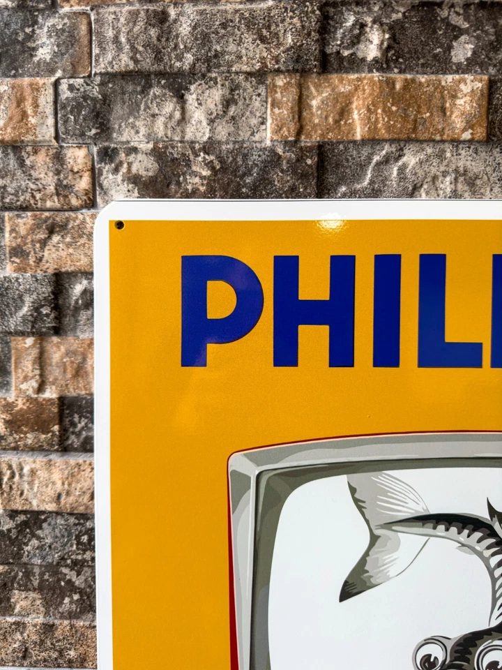 Vintage PHILIPS  French Cat & Fish Design Heavy Metal Sign – 24"x16"(60x40 cm) - Image 3 of 4