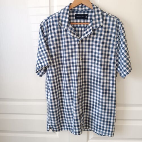 Abercrombie & Fitch Men's Blue/White Plaid Short Slv Button Front Shirt Size XL - Picture 1 of 14