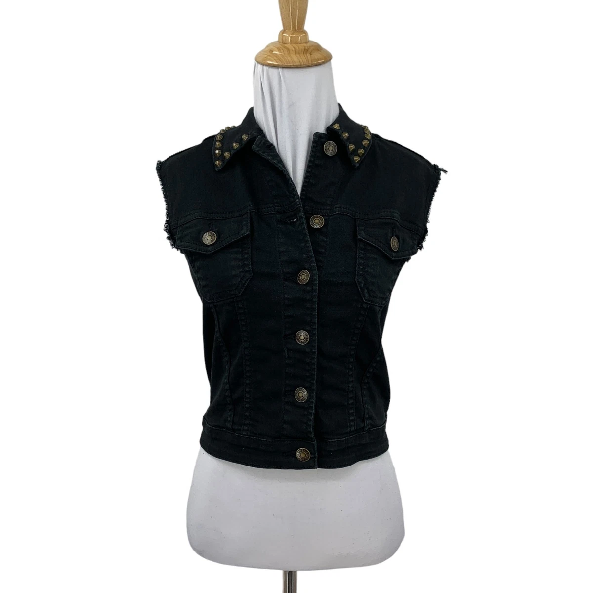 Ladies black denim vest cheap