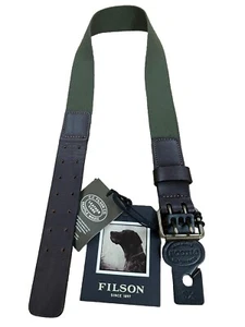 Filson Workshop Canvas Belt 20175878 MADE IN USA Otter Olive Brass Leather Brown