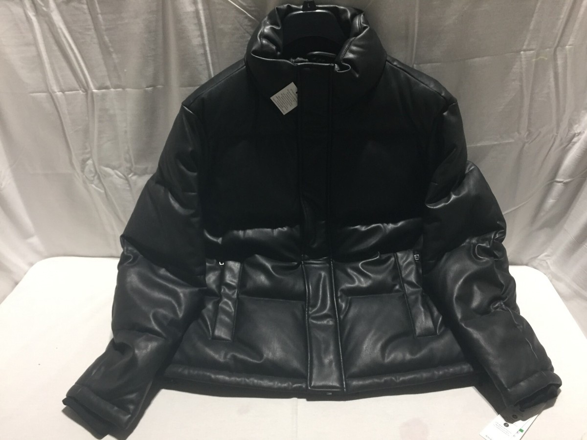 K8 CALVIN KLEIN Faux Leather Classic Puffer Jacket Black Mens Size