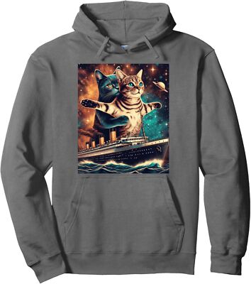Funny Humor Titanic Cat Meme for Cat Lovers Sarcastic Unisex Hooded Sweatshirt