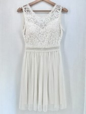 Women Bridemaid Wedding Dinning Flared Lace Prom Ivory V Neck Size S R972