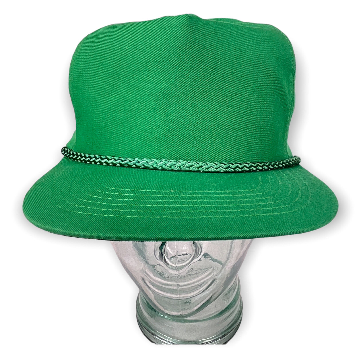 San Sun Blank Plain Medium Green One Size Adult Snapback Trucker Hat Vintage NOS