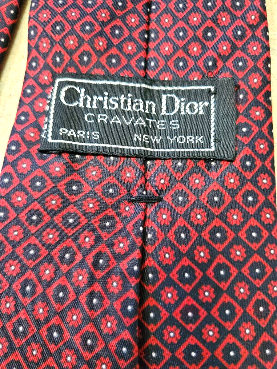 dot様 Men's Christian Dior Monsieur Red All Italian Silk Geometric