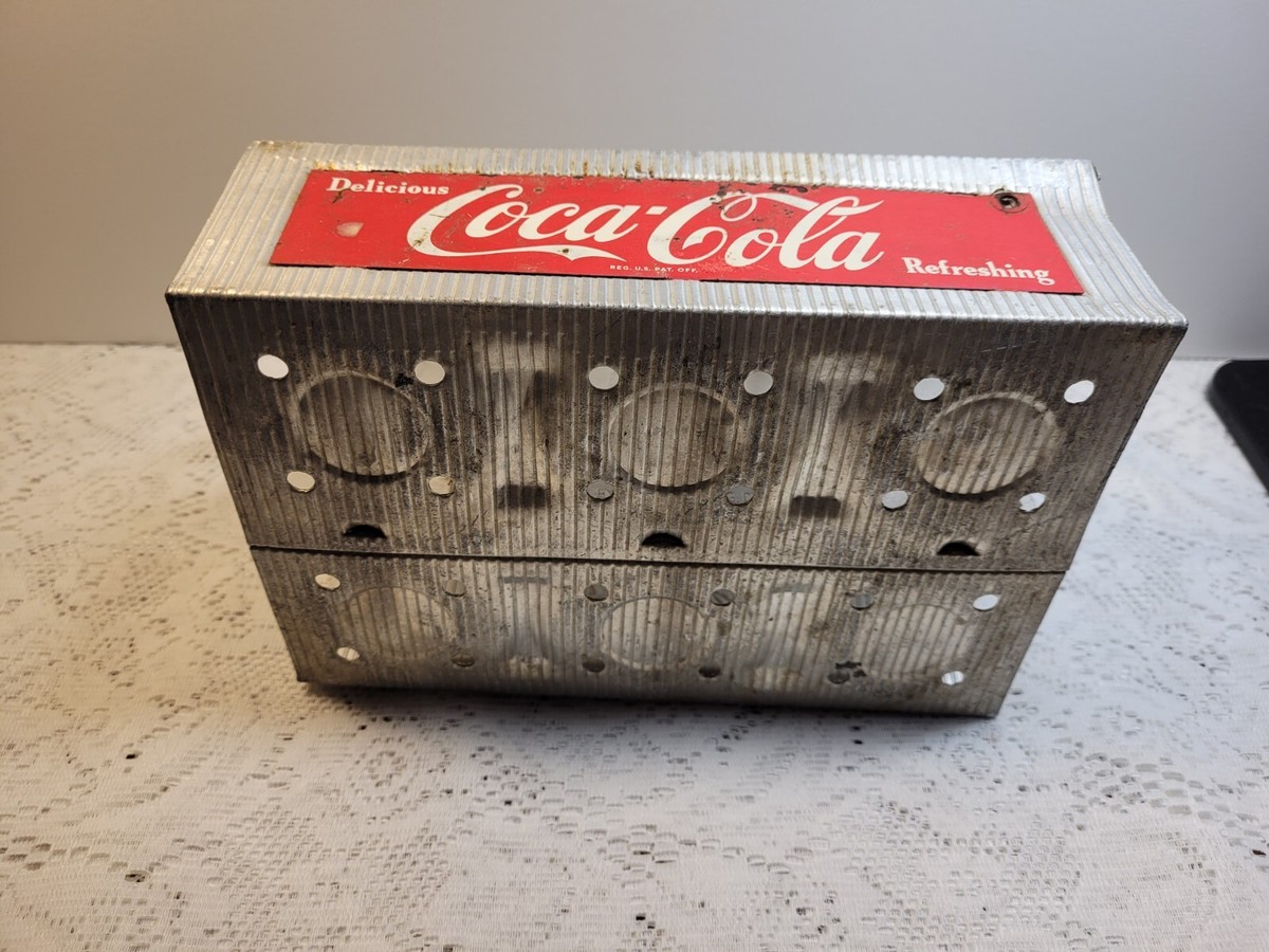 Vintage COCA-COLA Metal 6-Pack Bottle Carrier With 6 Full Bottles
