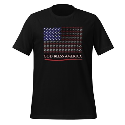 American Flag Christian Fish, God Bless America, Patriotic, Short-Sleeve T-Shirt