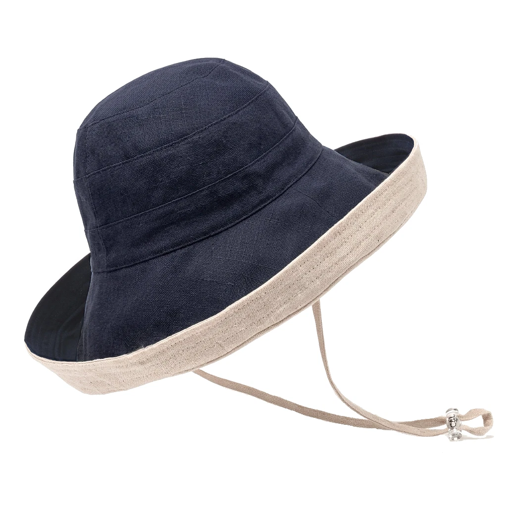 Ladies Cotton & Linen Wide Brim Reversible Sun Hat Chin Cord Navy/Natural Beach
Opens in a new windo