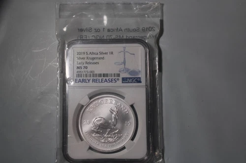 2019 SOUTH AFRICA 1oz .999 Fine Silver Krugerrand NGC MS-70 Early Releases 25