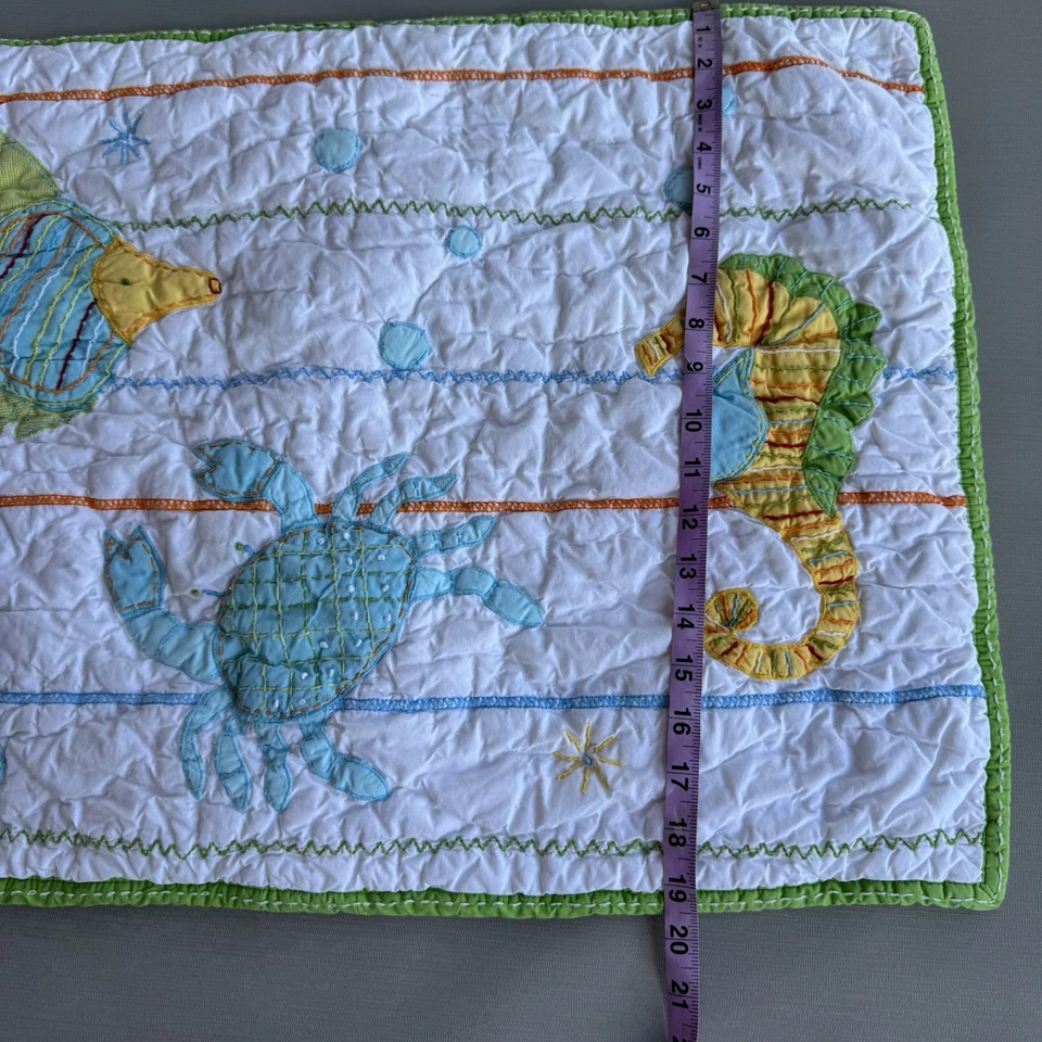 Pottery Barn Kids Ocean Critters Quilted Pillow Sham & Toddler Crib Set 2 Sheets - Image 3 of 4