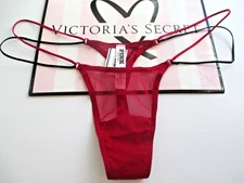 VICTORIA'S SECRET PINK Strappy Micro Thong Panty Red Lacquer Black Mesh S M L XL