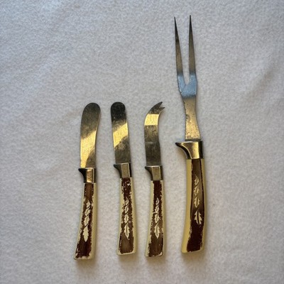 Vintage Regent Sheffield Woodland Leaf Cheese & Spread Set And Serving Fork