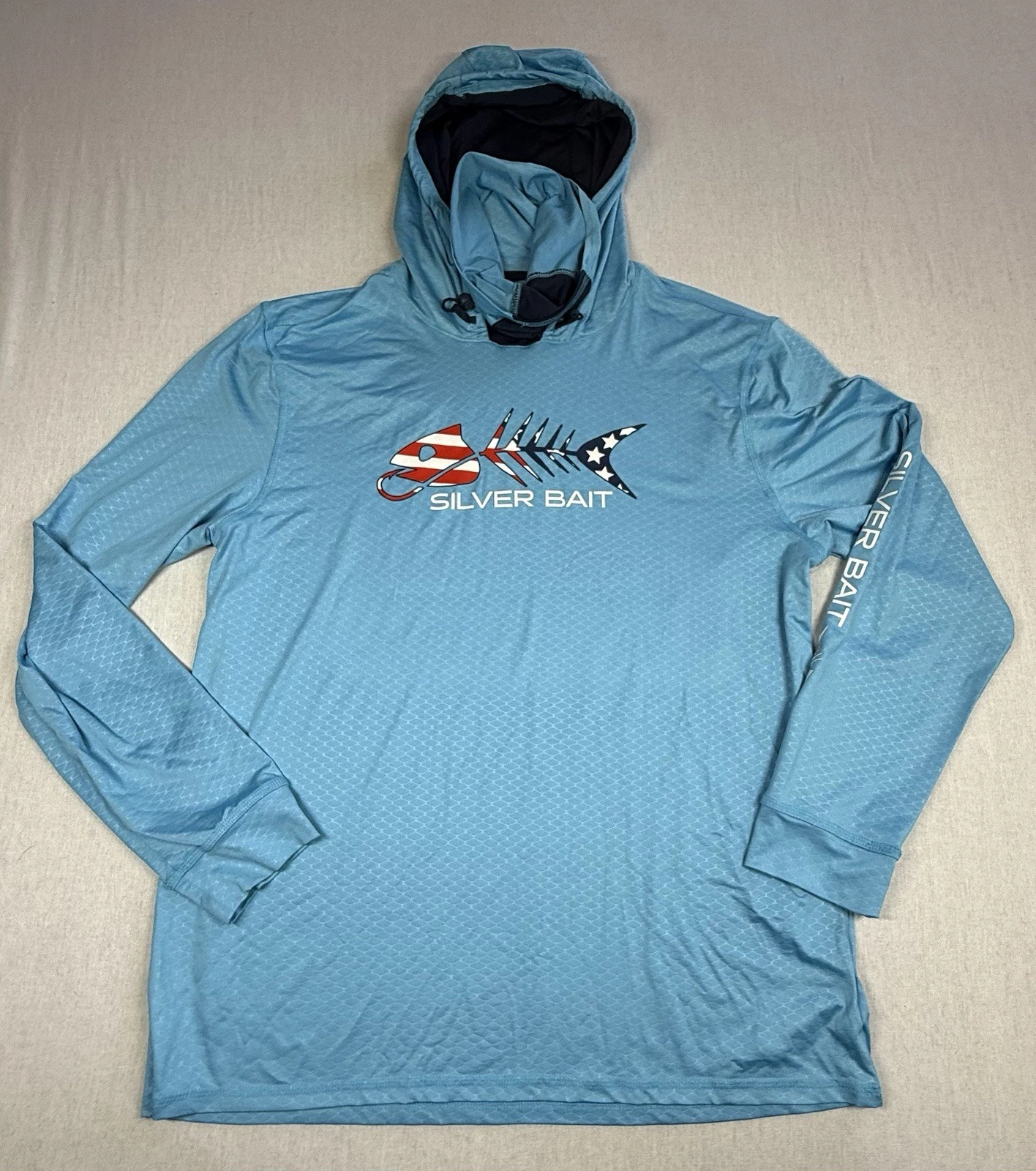 Silver Bait Performance Fishing Hoodie Neck Gaiter Men Sz L Blue UPF 50+ NWT