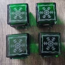 Votive Candle Holders Snowflake Etched Christmas Green Set Of 4 2"x2"