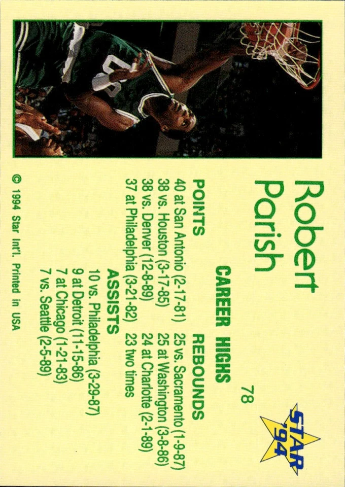 1993-94 Star #78 Robert Parish Boston Celtics - Image 2 of 2