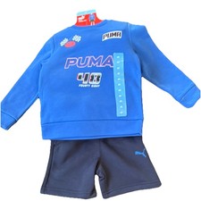 PUMA Boys 2-Piece Sweatshirt and Shorts Set Blue Black Graphic Print Size 4T