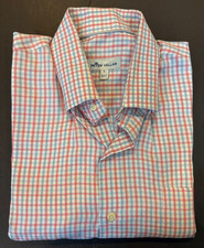 Peter Millar Shirt Mens Large Pink  Blue Check LS Button Front Silk / Cotton