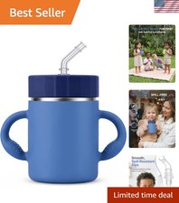 12oz Insulated Kids Water Bottle, Stainless Steel Sippy Cup with Straw Hand...