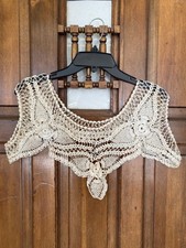 Antique Ecru Crochet Floral Caplet Shawl Collar Intricate Unique Design