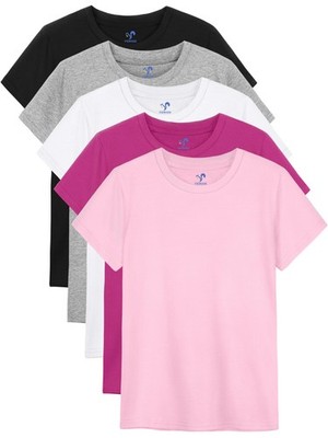 YERIOK 5 Pack Girls Shirts Short Sleeve Shirt for Girls Soft Cotton Tees Kids