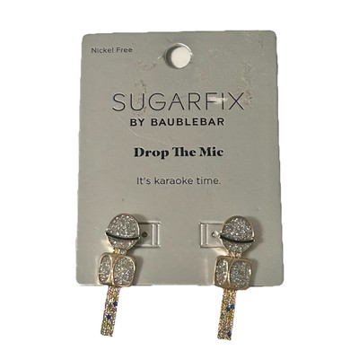 SUGARFIX by BaubleBar Drop the Mic Sparkly Gold Tone Microphone Earrings (NWT)