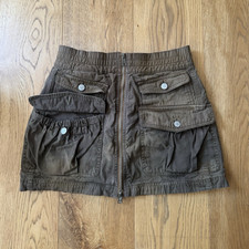 Diesel Brown Cotton Canvas Cargo Mini Skirt Zip Pockets Size 26