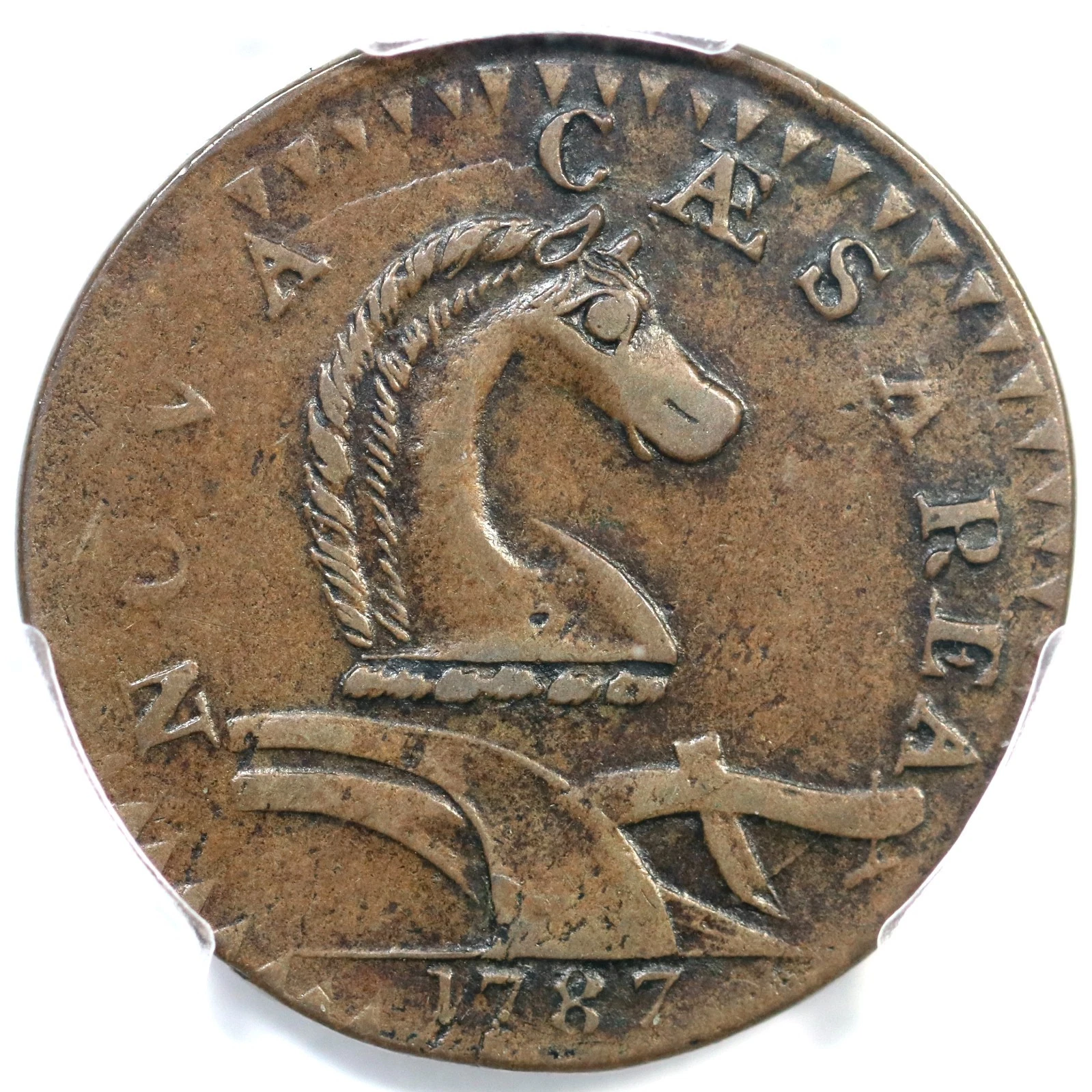 1787 M 54-k R-3 PCGS AU 53 Serpent Head New Jersey Colonial Copper Coin