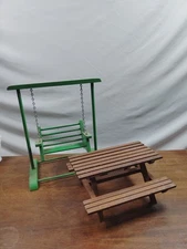 Vintage Wooden Barbie Size Swing And Picnic Table