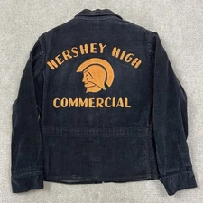 Vintage 50s Hershey High School Black Corduroy Jacket Mens Small Chain Stitched