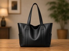 Women Black Leather Shoulder Tote Bag Large Handbag Special Gift