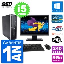 PC HP 8200 Elite SFF Ecran 22" Intel i5-2400 RAM 8Go SSD 240Go Windows 10 Wifi