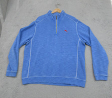 Tommy Bahama Sweater Mens Large Blue 1/4 Zip Mock Neck Pullover Knit Marlin Logo