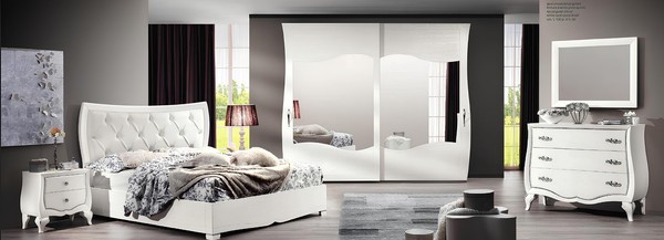 Garnitur Schlafzimmer Bett Nachttisch Kleiderschrank Kommode Spiegel Set 6Tlg-image