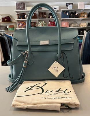 RARE NWT Buti Pelletterie Capri 30 Alce Stampato in Light Teal
