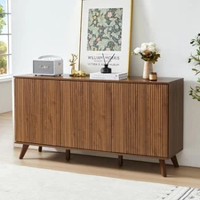 Fluted Sideboard Buffet Cabinet w/Storage, 3 Doors Wood Credenza for Living Room