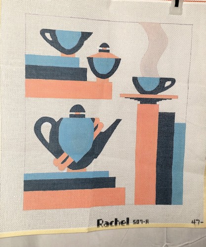 Juego de té estilo Art Deco Rachel de lona a punta de aguja pintado a mano NOS 13,5" X 15,5" - Imagen 3 de 3