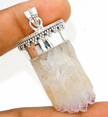 Natürlicher Amethyst Statelit Zylinder 925 Sterling Silber Anhänger Schmuck @B14-1