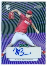 MASON BRASSFIELD PURPLE METAL AUTOGRAPH /25 LEAF PERFECT GAME AAC METAL 2023