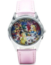 Alice in The Wonderland Tea Party Pink Genuine Leather Band Wrist Watch