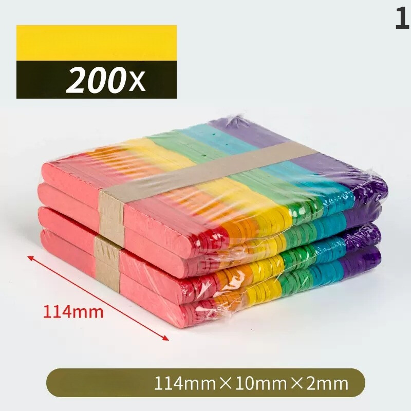 100/200PCS Ice Cream Stick Flat Blank Rainbow Color Wooden Handmade DIY Material