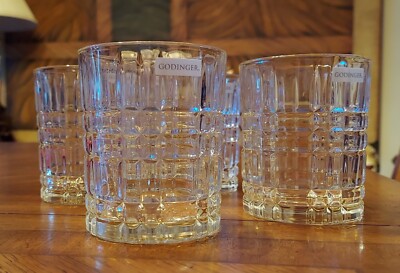 Clear Crystal DOF Whiskey Glasses Glen Plaid Style 11 Oz Godinger NIB Set of 4