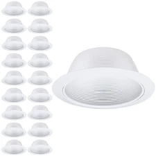 18-Pack 6 Inch Recessed Can Light Trim, White Metal Step Baffle, Detachable Ring