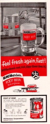 1955 a AD   RICHARDSON ROOT BEER DRIVE IN STRAWBERRY TOPPING SODA BEVERAGE