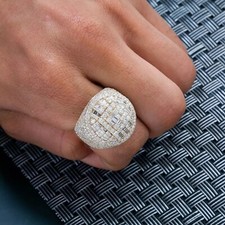3 Ct Baguette Simulated Diamond Cluster Men's Band Ring 14k Yellow Gold Plated