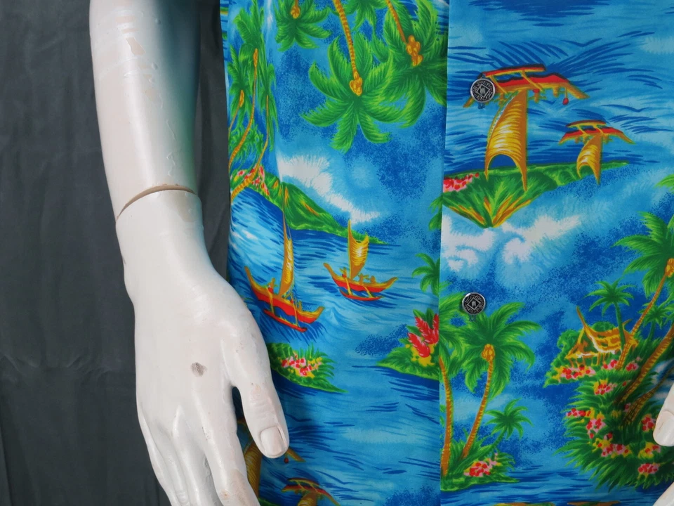 Camisa Aloha Hawaiana De Colección - Patrón Island Kon Tiki Real Hawaiana - Mediana Foto 3 de 4