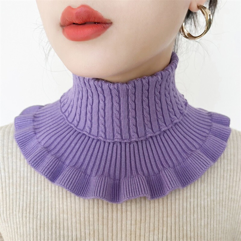 Women Ruffles Knitted False Fake Turtleneck Collar Cable Knit