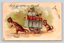 Signed Louis Wain - It's quite a Task, Raphael Tuck Postcard 1906 Milford DE