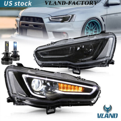 VLAND LED Headlights Fit Mitsubishi Lancer EVO X 2008-2017 Projectors+Bulbs Kits