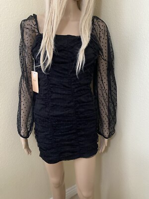 nwt Blashe black ruched mesh dot dress large gothic Classy | eBay